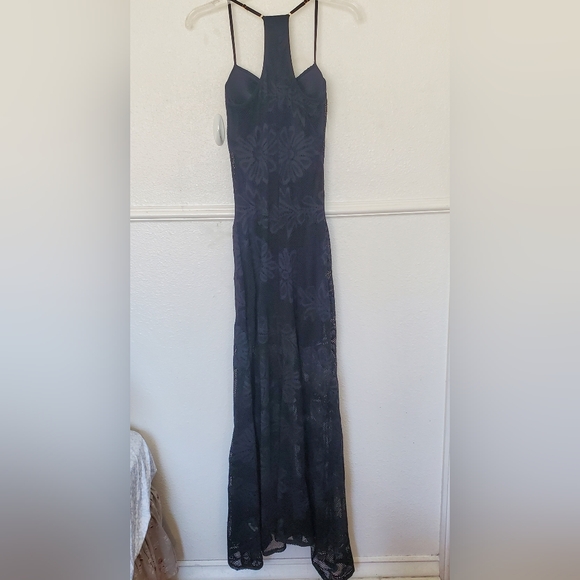 Charlotte Russe Dress Lace Bohemian  Black Floral Maxi Dress Size M - Picture 2 of 13